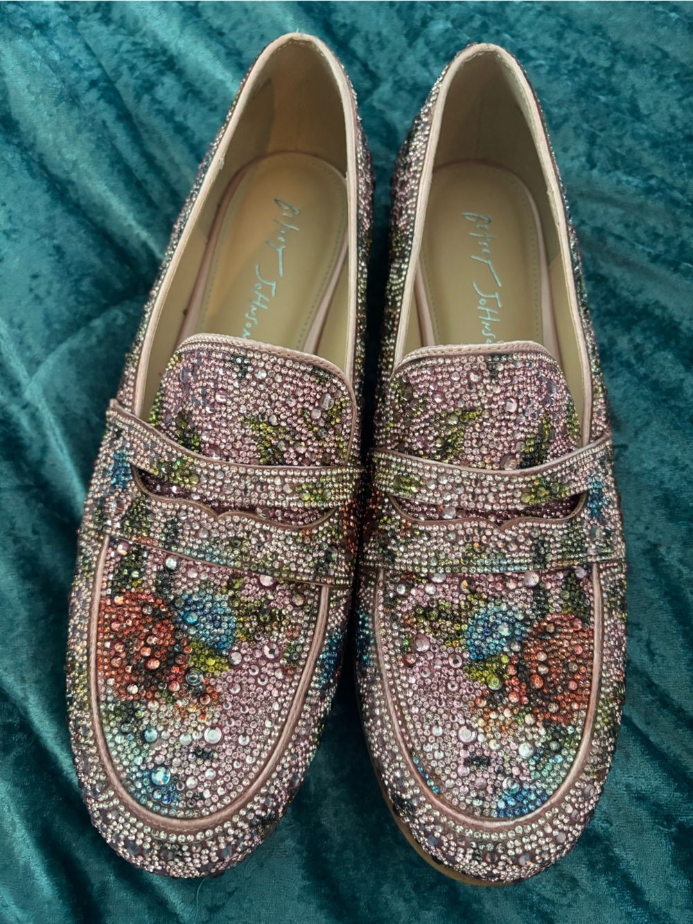 Embellished Pink Floral Crystal Loafers